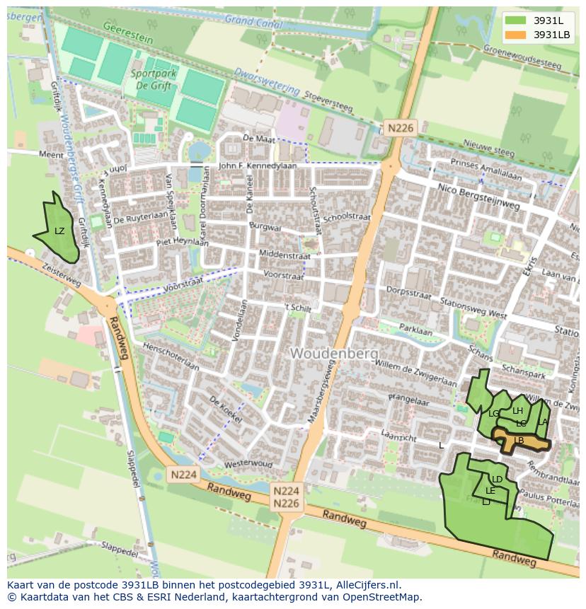 Afbeelding van het postcodegebied 3931 LB op de kaart.