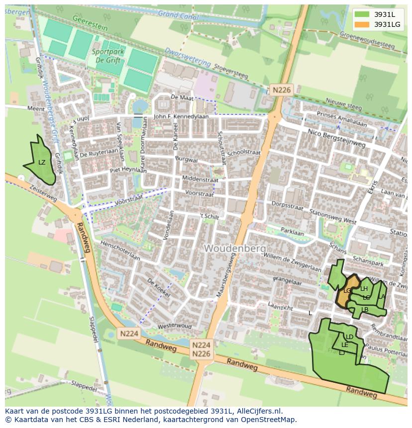 Afbeelding van het postcodegebied 3931 LG op de kaart.