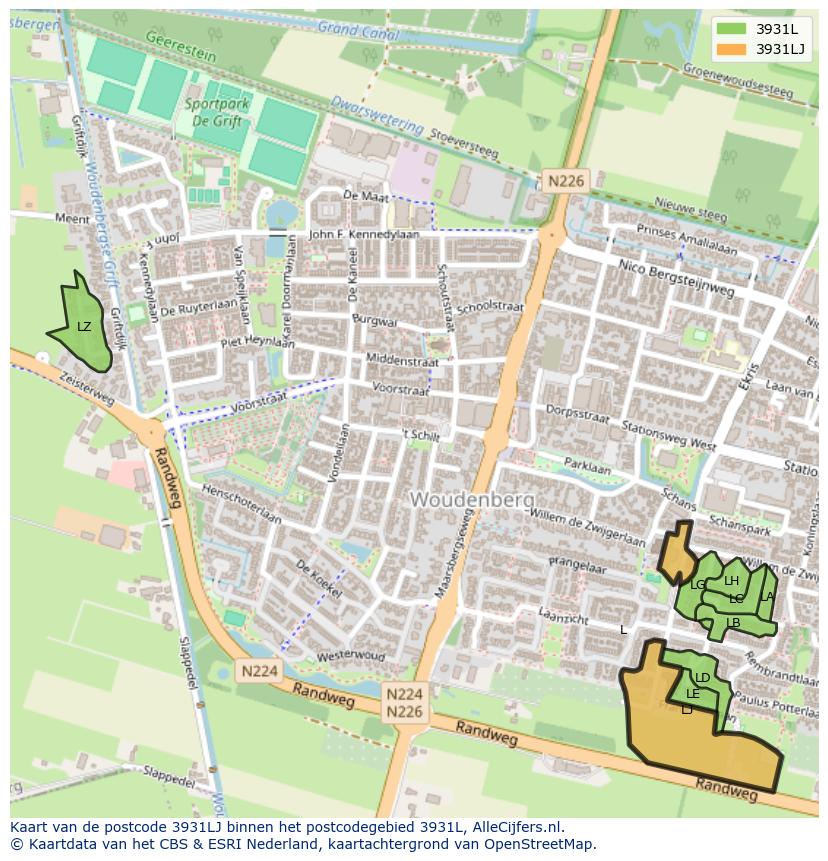 Afbeelding van het postcodegebied 3931 LJ op de kaart.