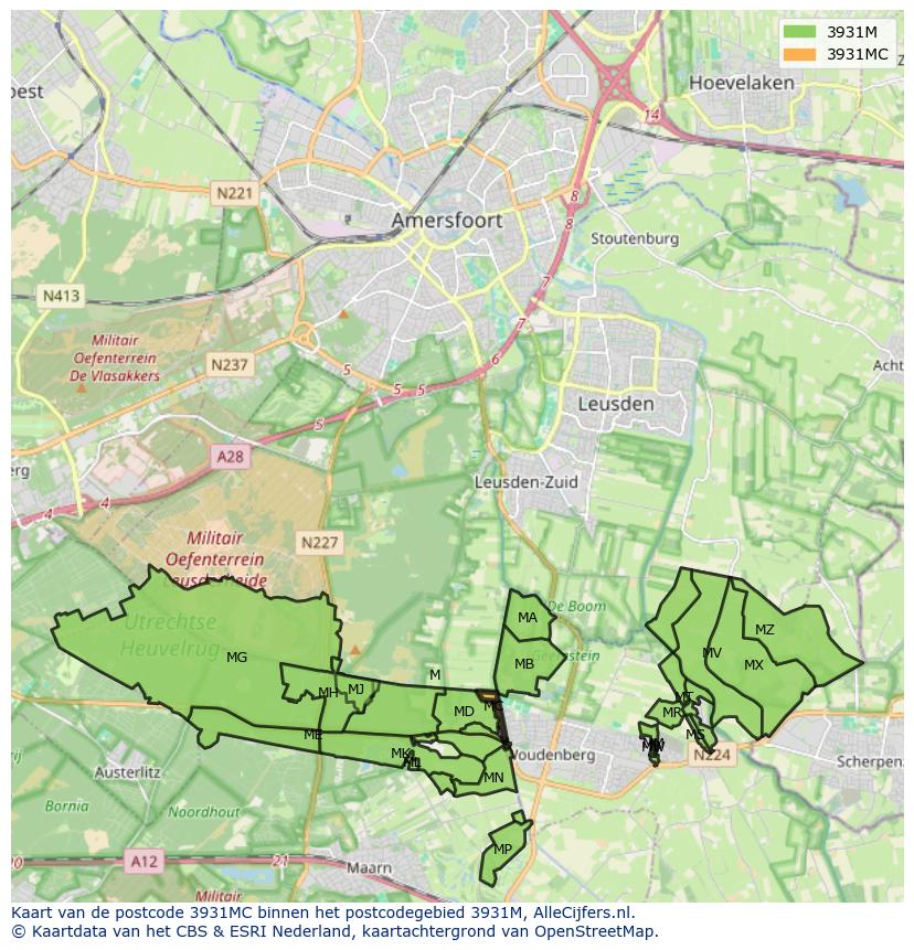 Afbeelding van het postcodegebied 3931 MC op de kaart.