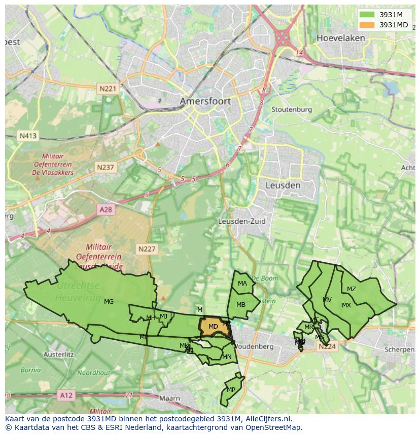 Afbeelding van het postcodegebied 3931 MD op de kaart.