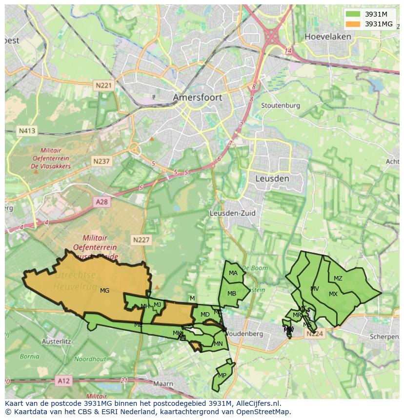 Afbeelding van het postcodegebied 3931 MG op de kaart.