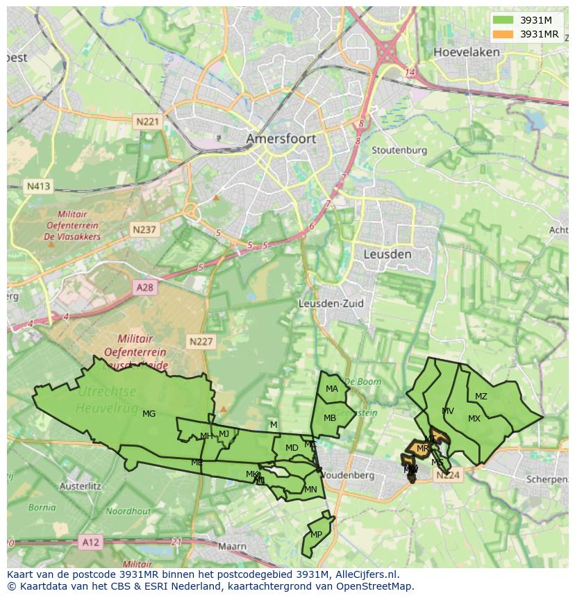 Afbeelding van het postcodegebied 3931 MR op de kaart.