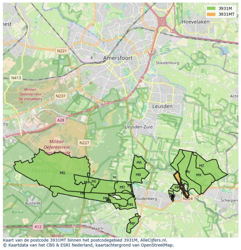 Afbeelding van het postcodegebied 3931 MT op de kaart.