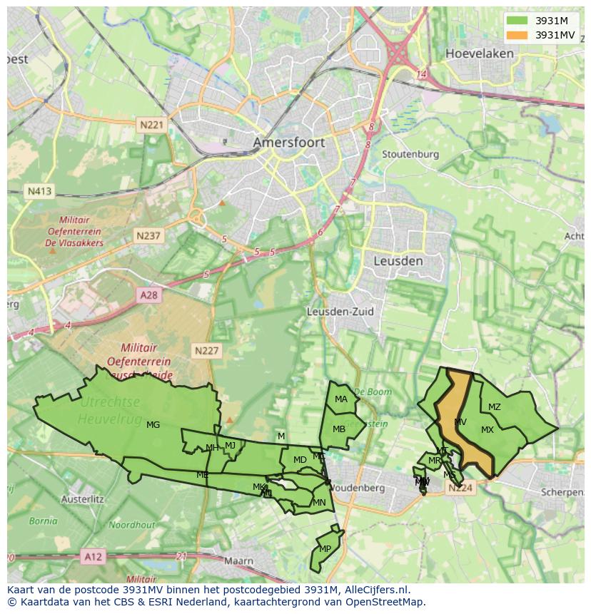 Afbeelding van het postcodegebied 3931 MV op de kaart.