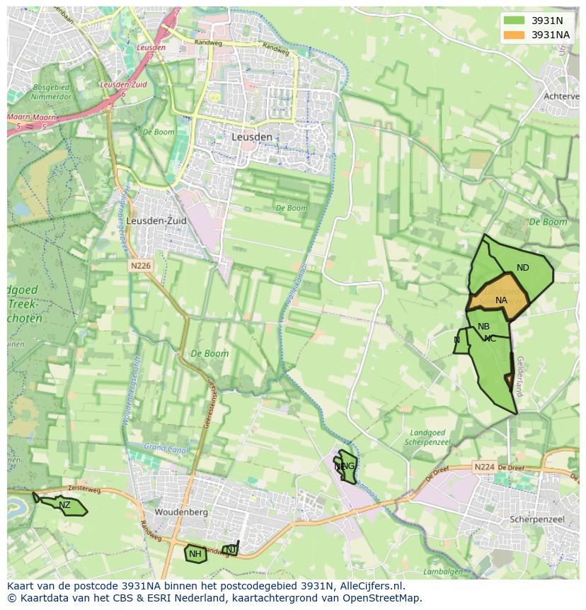 Afbeelding van het postcodegebied 3931 NA op de kaart.