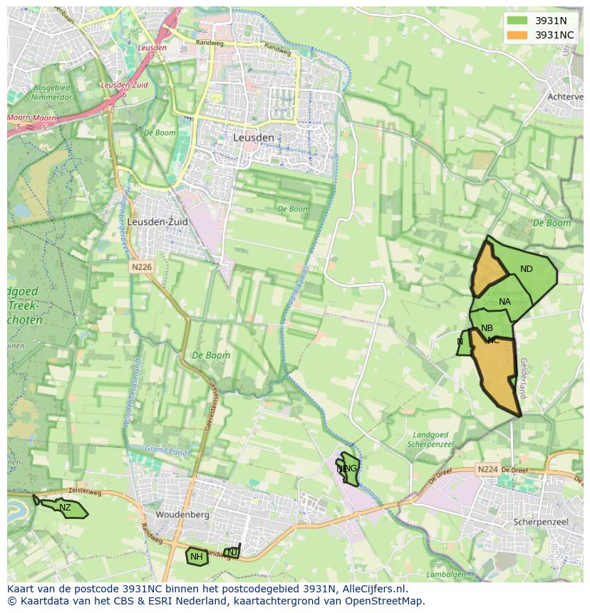 Afbeelding van het postcodegebied 3931 NC op de kaart.