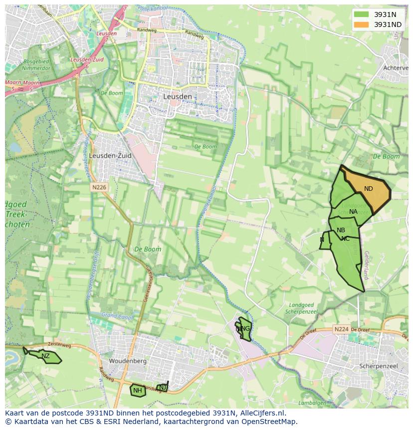 Afbeelding van het postcodegebied 3931 ND op de kaart.