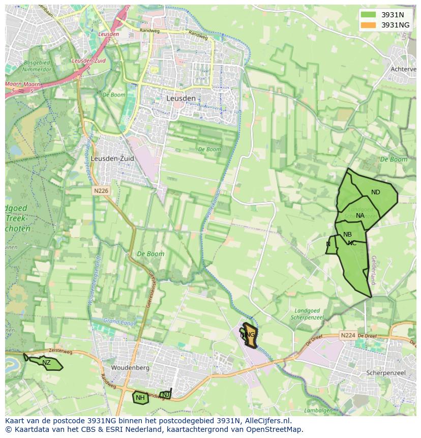 Afbeelding van het postcodegebied 3931 NG op de kaart.