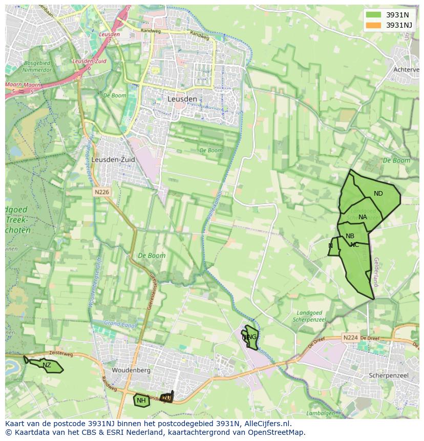 Afbeelding van het postcodegebied 3931 NJ op de kaart.