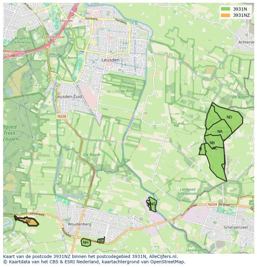 Afbeelding van het postcodegebied 3931 NZ op de kaart.