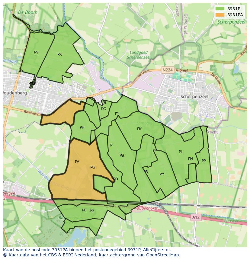Afbeelding van het postcodegebied 3931 PA op de kaart.