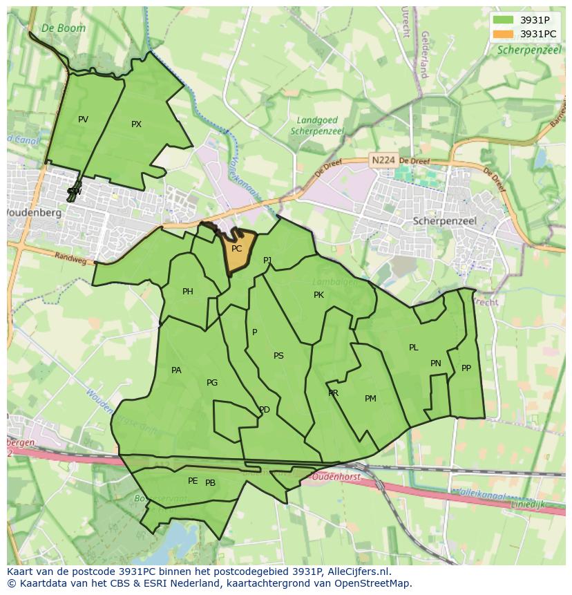 Afbeelding van het postcodegebied 3931 PC op de kaart.