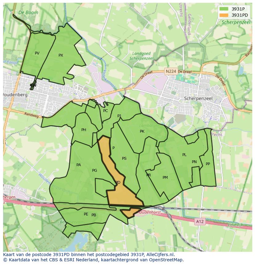 Afbeelding van het postcodegebied 3931 PD op de kaart.