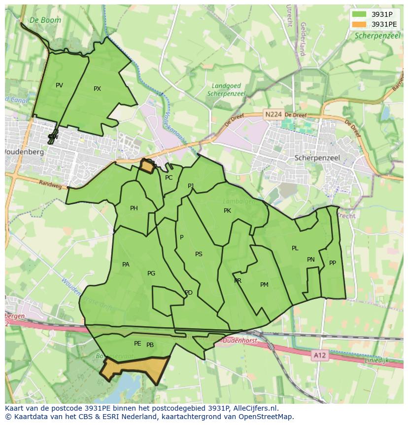 Afbeelding van het postcodegebied 3931 PE op de kaart.