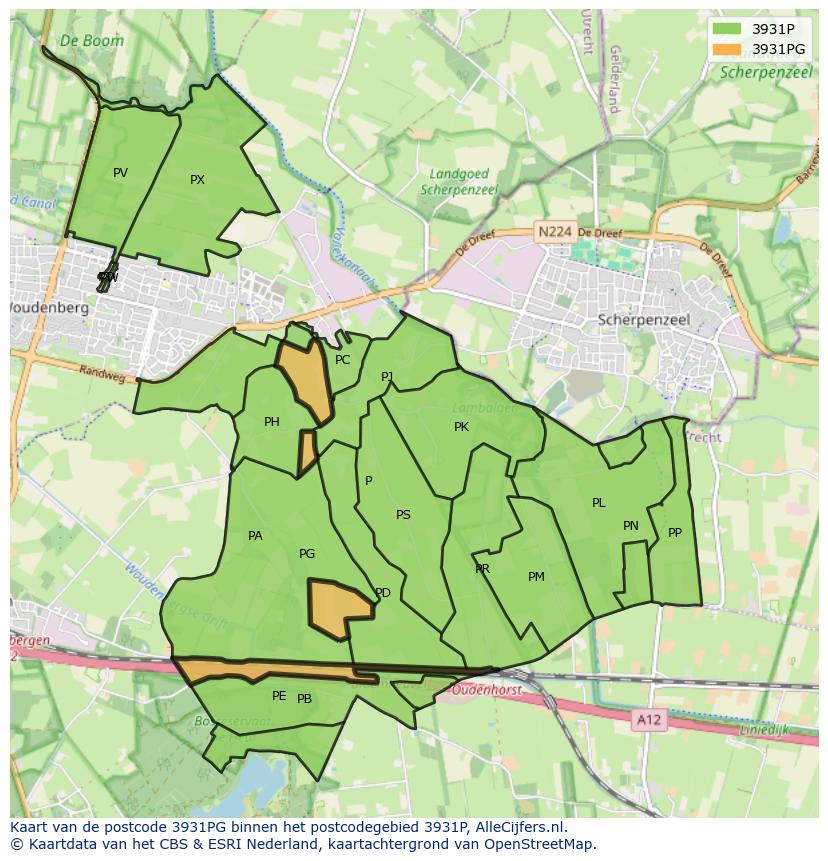 Afbeelding van het postcodegebied 3931 PG op de kaart.