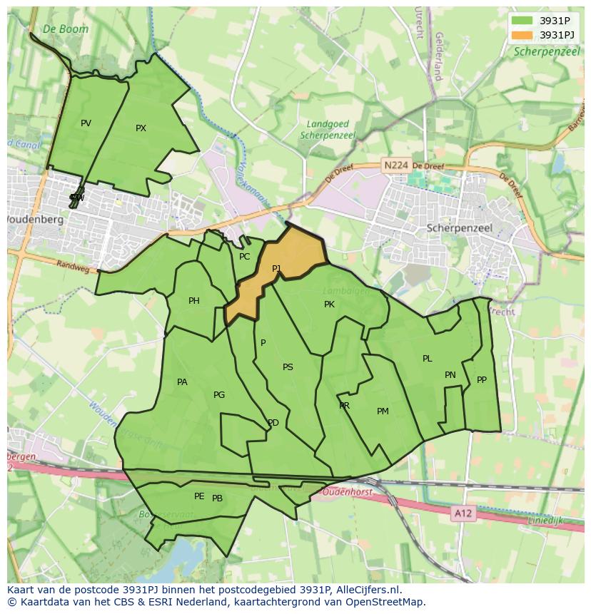 Afbeelding van het postcodegebied 3931 PJ op de kaart.