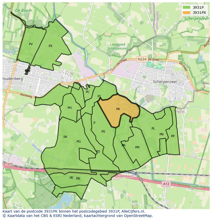 Afbeelding van het postcodegebied 3931 PK op de kaart.