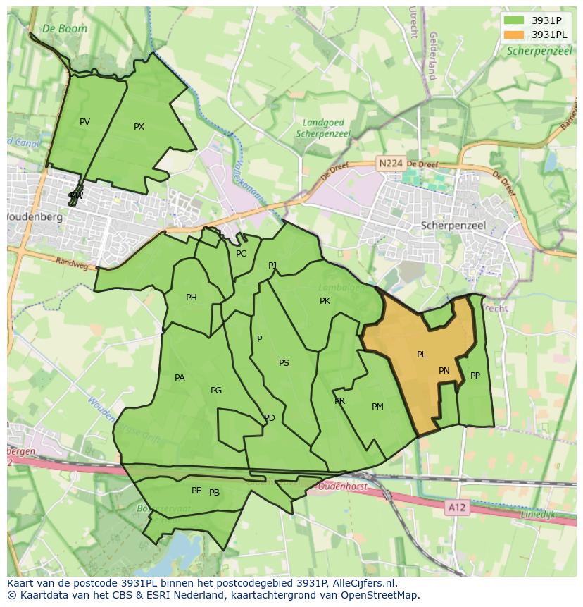 Afbeelding van het postcodegebied 3931 PL op de kaart.