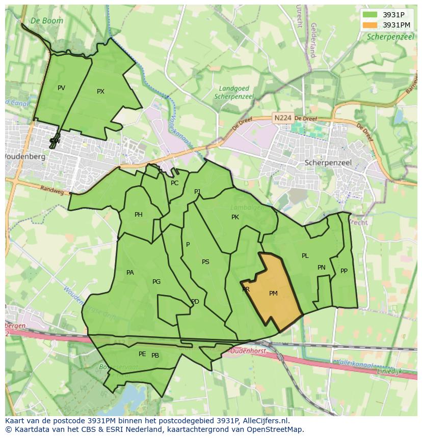 Afbeelding van het postcodegebied 3931 PM op de kaart.