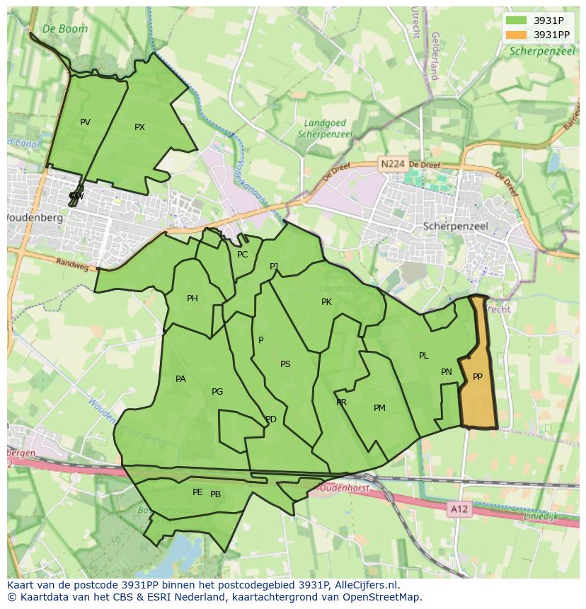 Afbeelding van het postcodegebied 3931 PP op de kaart.