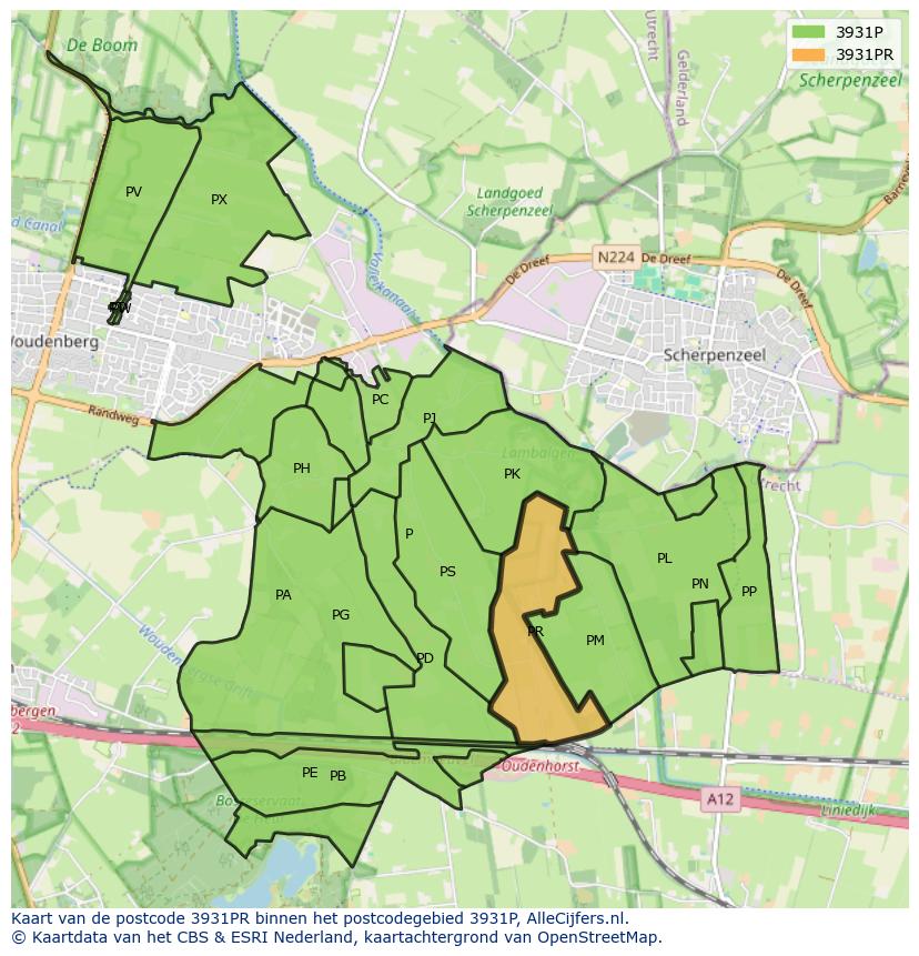 Afbeelding van het postcodegebied 3931 PR op de kaart.