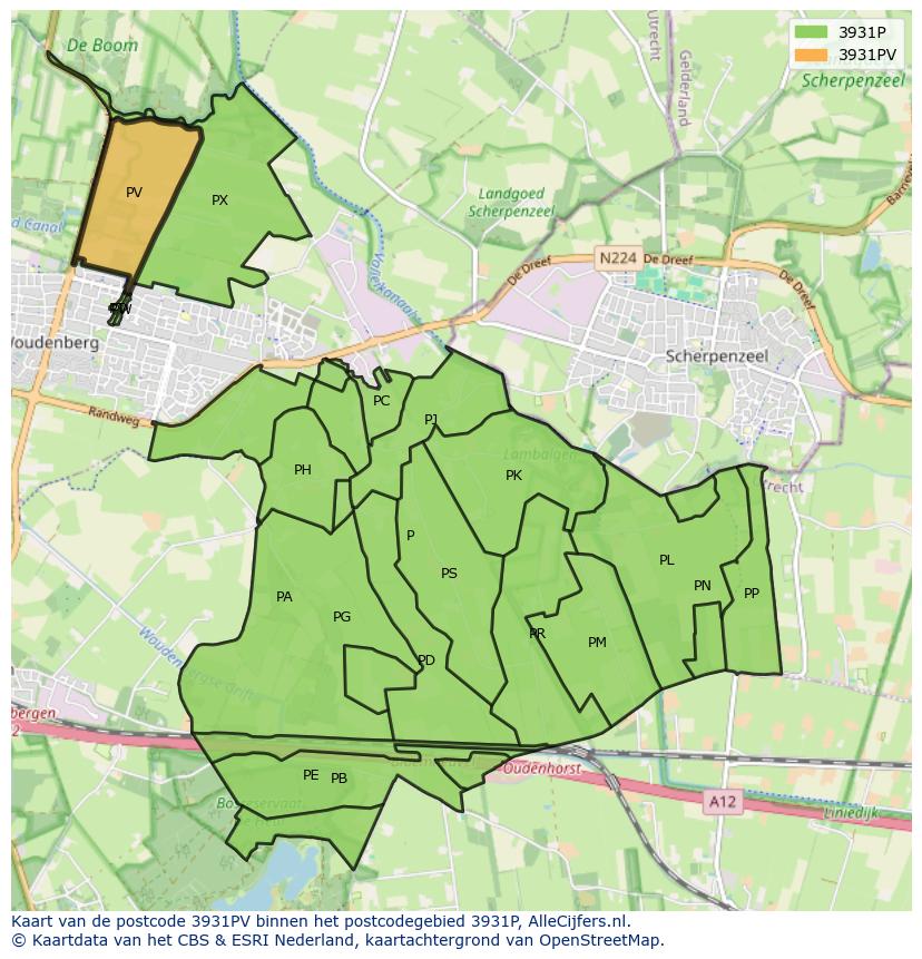 Afbeelding van het postcodegebied 3931 PV op de kaart.