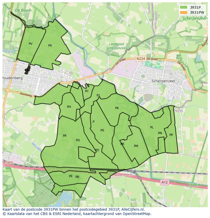 Afbeelding van het postcodegebied 3931 PW op de kaart.