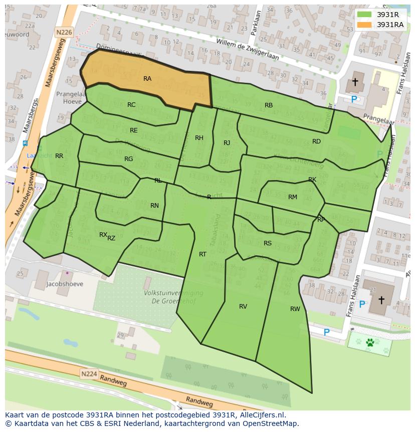 Afbeelding van het postcodegebied 3931 RA op de kaart.