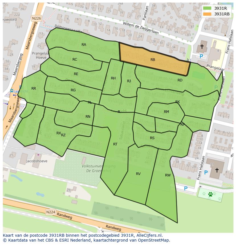 Afbeelding van het postcodegebied 3931 RB op de kaart.