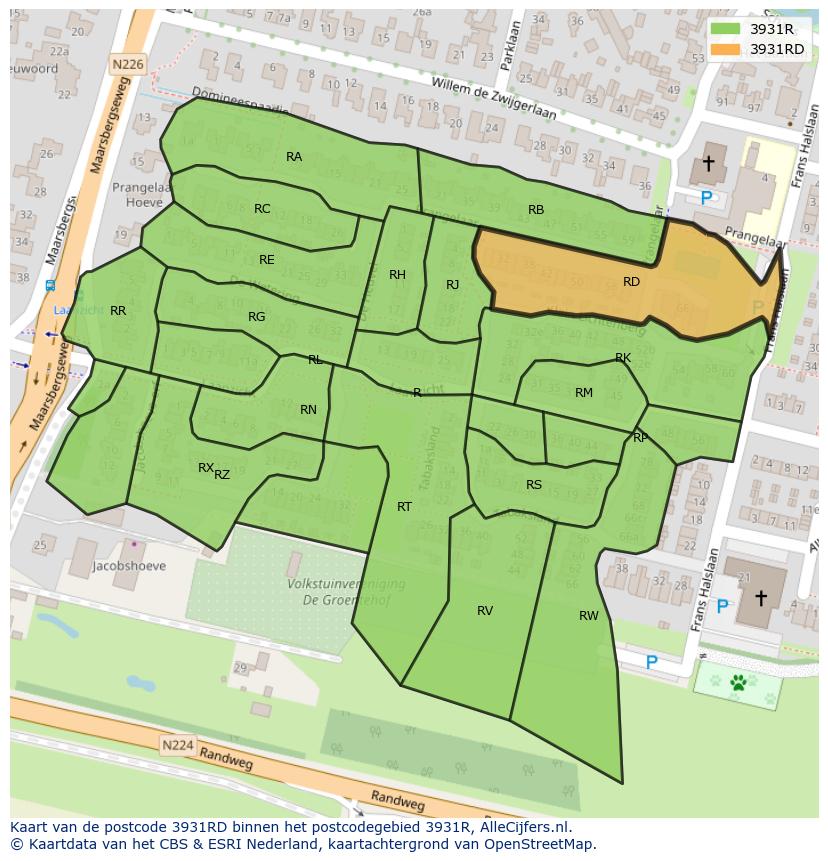 Afbeelding van het postcodegebied 3931 RD op de kaart.