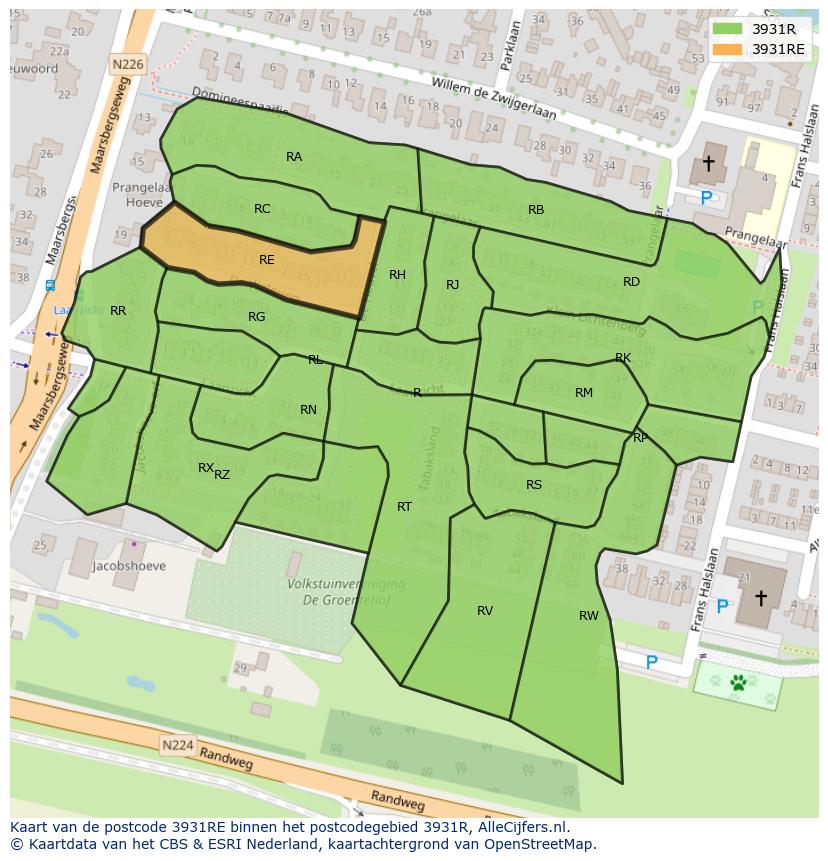 Afbeelding van het postcodegebied 3931 RE op de kaart.