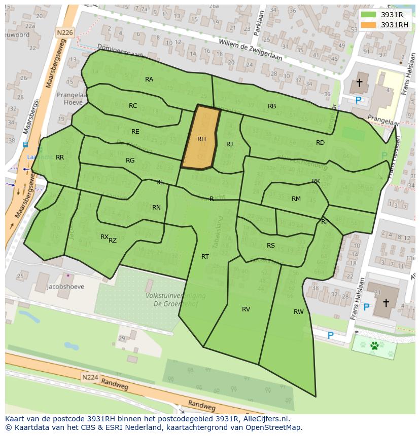 Afbeelding van het postcodegebied 3931 RH op de kaart.