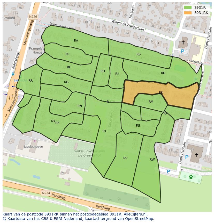 Afbeelding van het postcodegebied 3931 RK op de kaart.