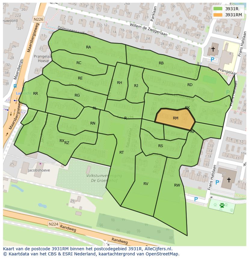 Afbeelding van het postcodegebied 3931 RM op de kaart.
