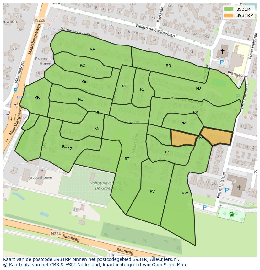 Afbeelding van het postcodegebied 3931 RP op de kaart.