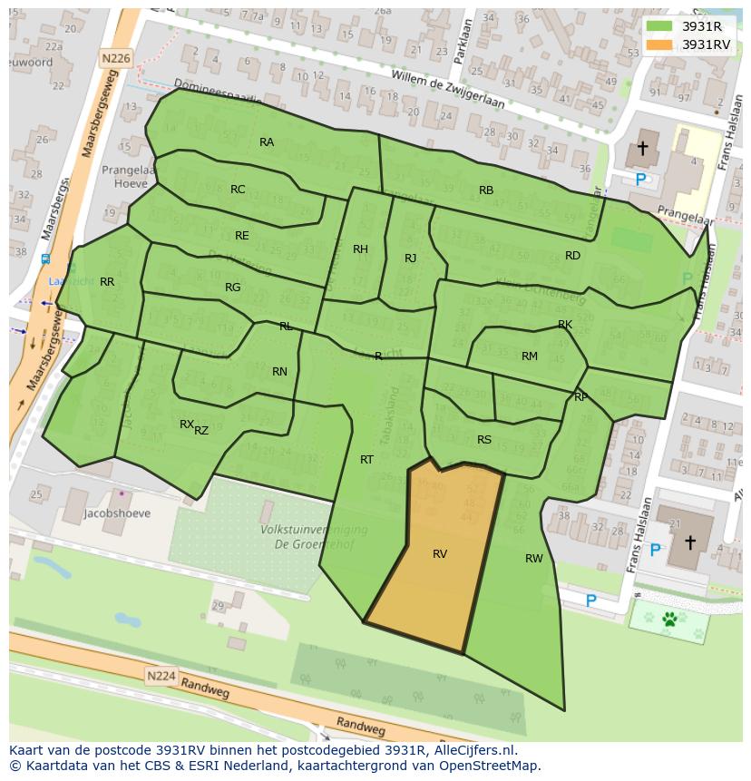 Afbeelding van het postcodegebied 3931 RV op de kaart.