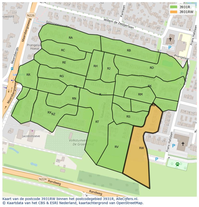 Afbeelding van het postcodegebied 3931 RW op de kaart.