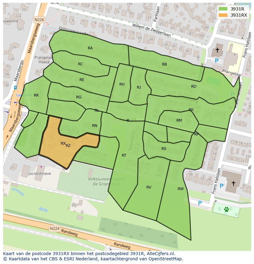 Afbeelding van het postcodegebied 3931 RX op de kaart.