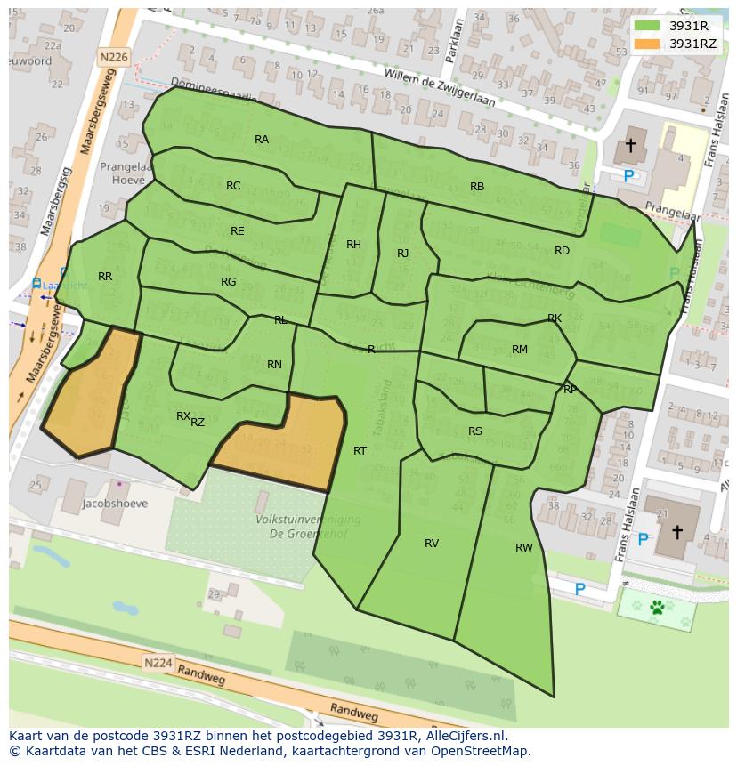 Afbeelding van het postcodegebied 3931 RZ op de kaart.