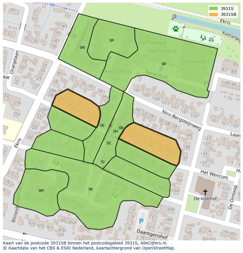 Afbeelding van het postcodegebied 3931 SB op de kaart.