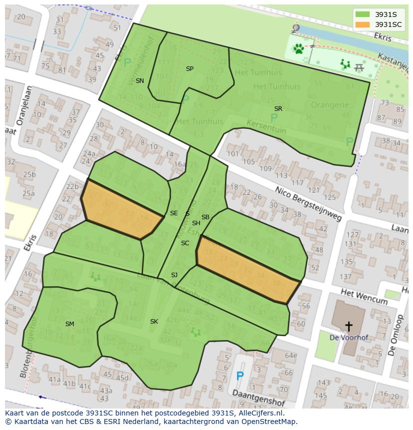 Afbeelding van het postcodegebied 3931 SC op de kaart.