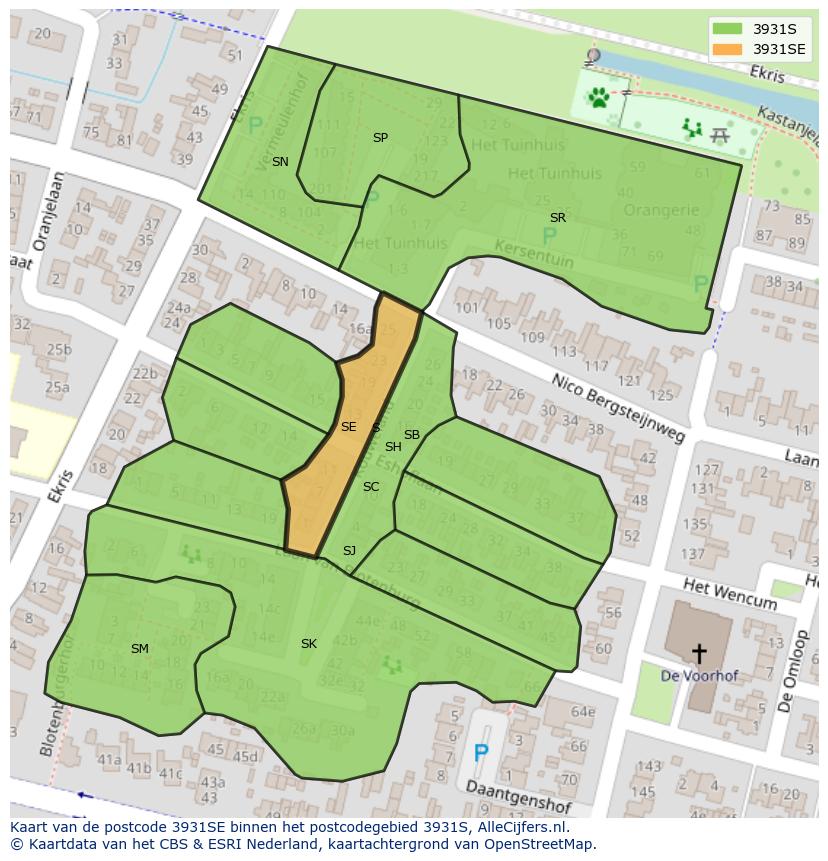 Afbeelding van het postcodegebied 3931 SE op de kaart.