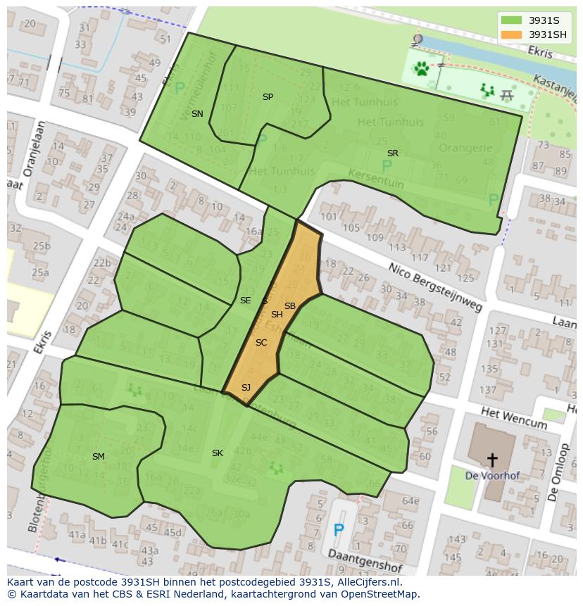 Afbeelding van het postcodegebied 3931 SH op de kaart.