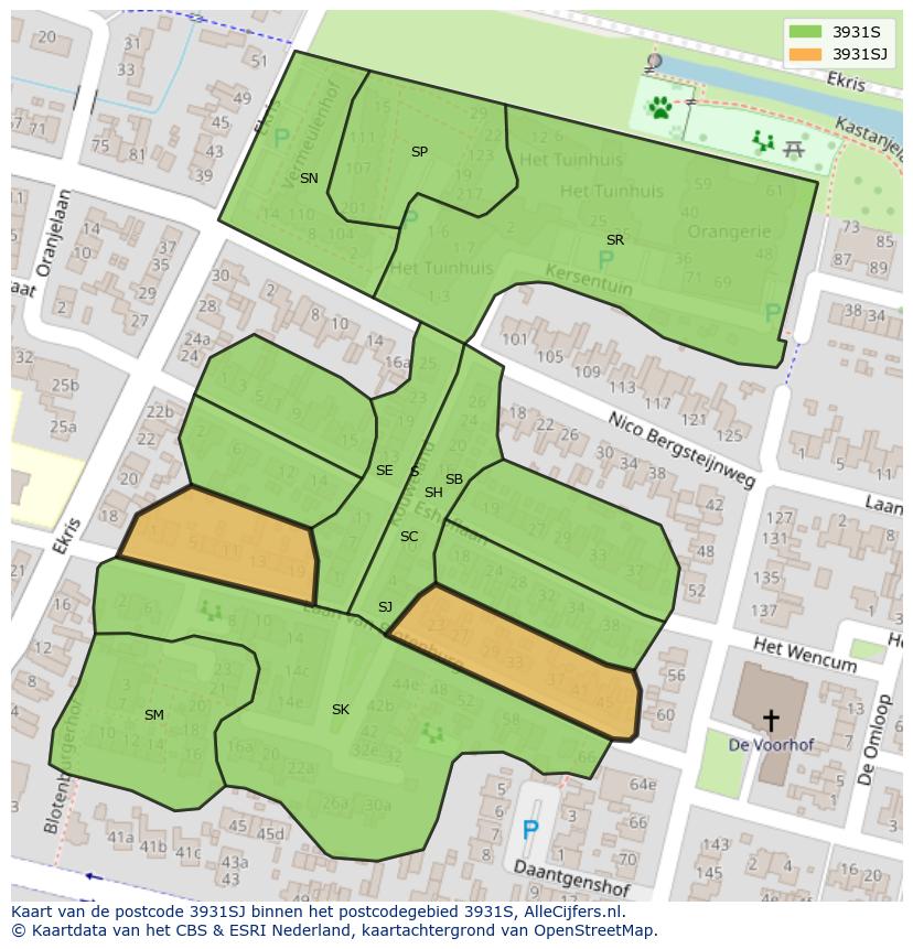 Afbeelding van het postcodegebied 3931 SJ op de kaart.