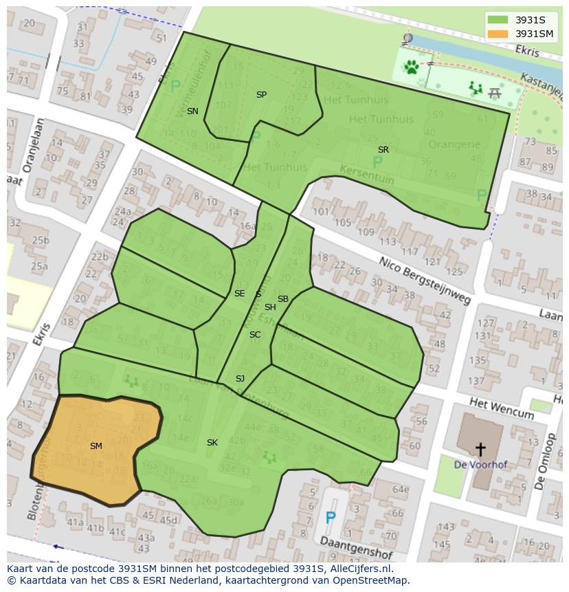 Afbeelding van het postcodegebied 3931 SM op de kaart.