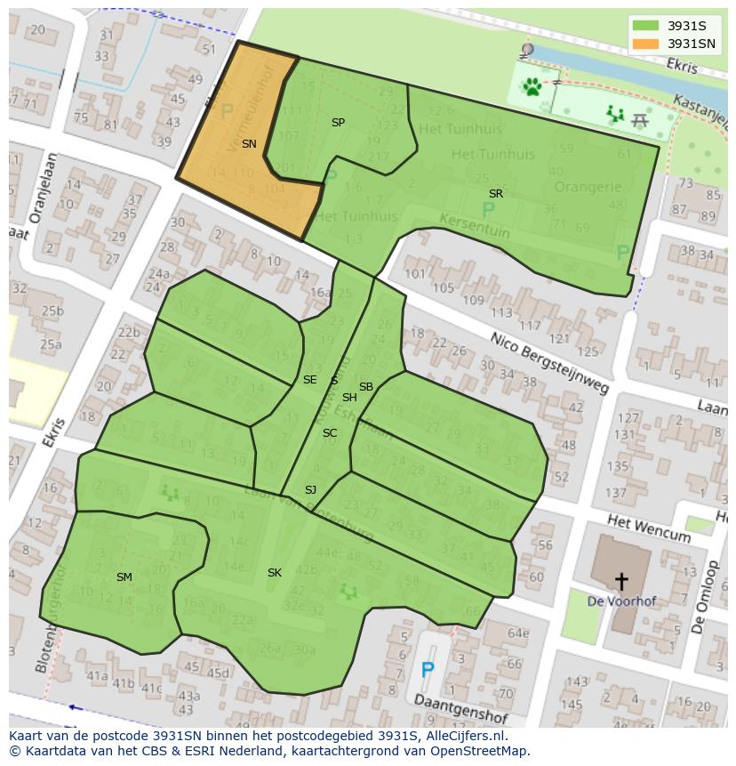 Afbeelding van het postcodegebied 3931 SN op de kaart.