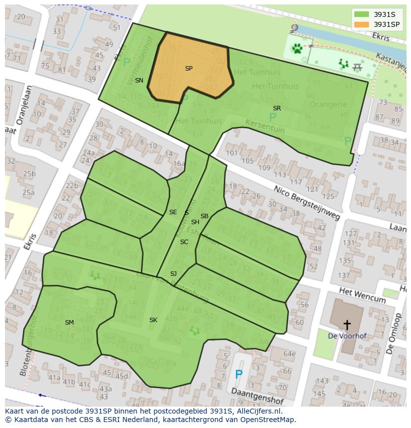 Afbeelding van het postcodegebied 3931 SP op de kaart.