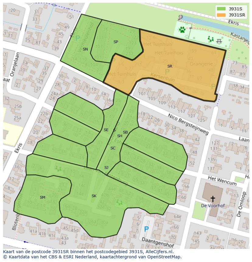 Afbeelding van het postcodegebied 3931 SR op de kaart.