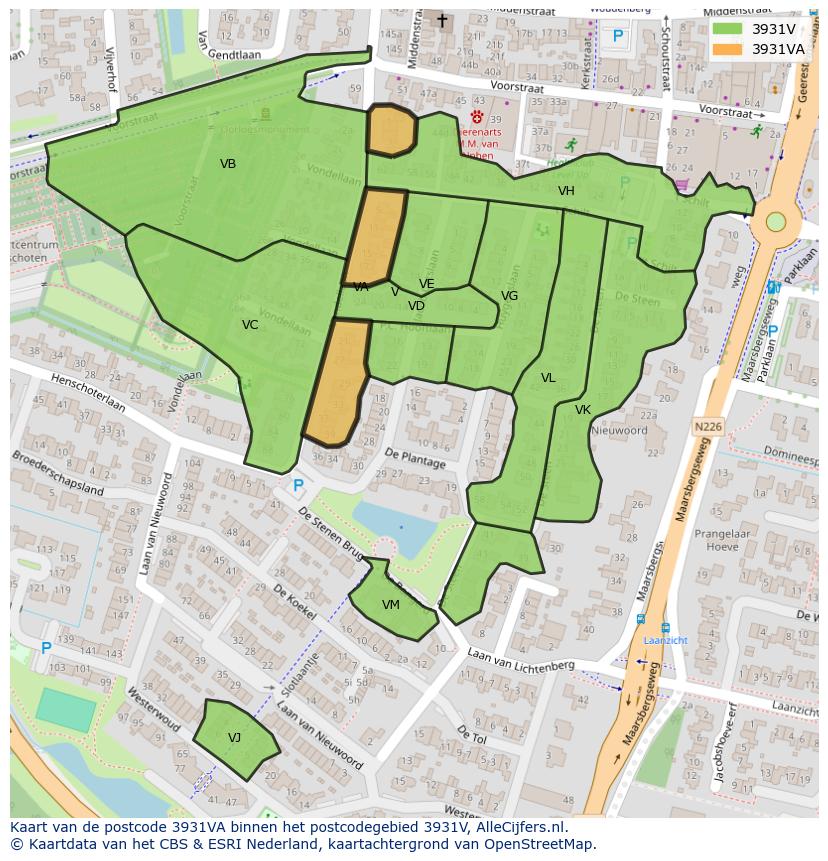 Afbeelding van het postcodegebied 3931 VA op de kaart.